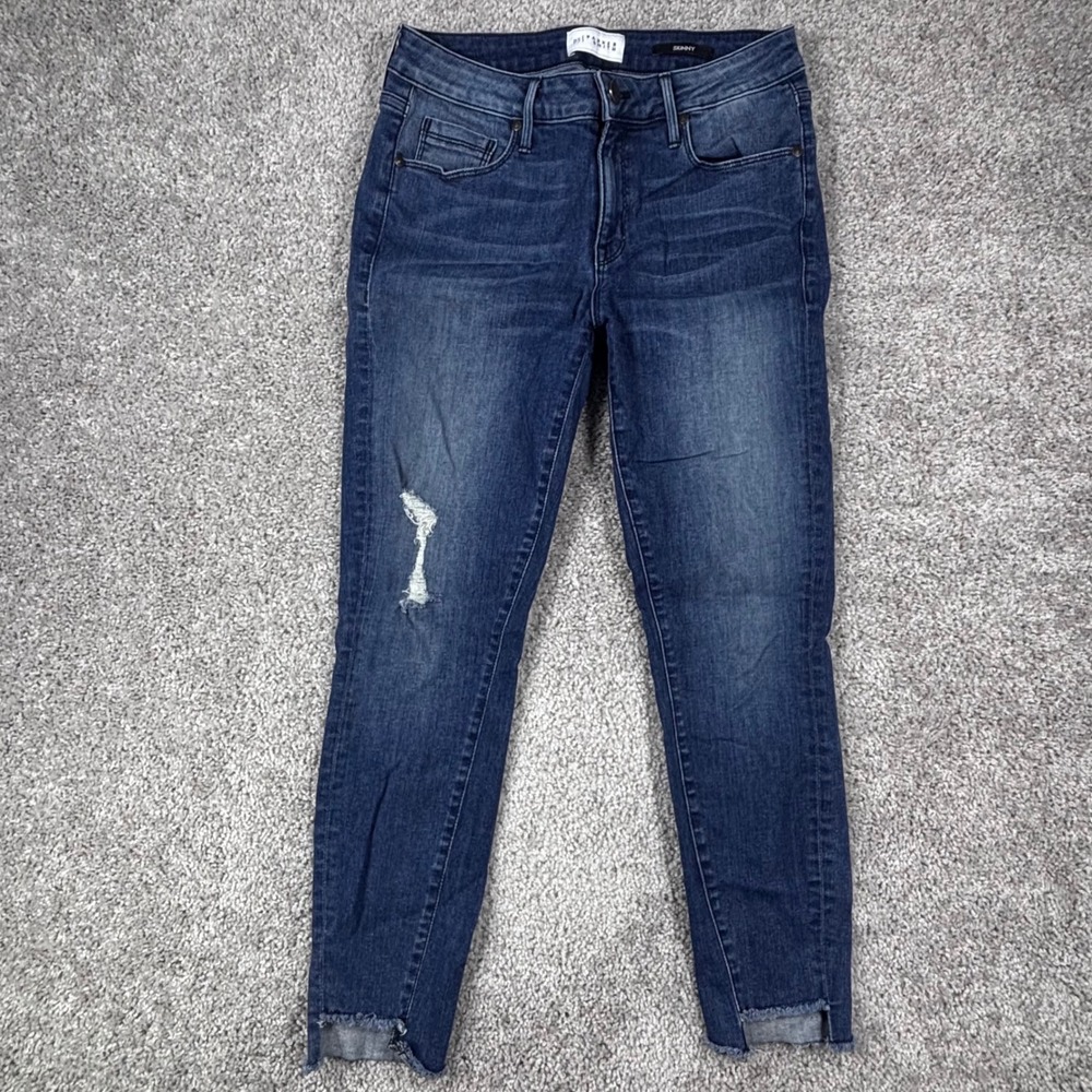 Parker Smith Skinnyโ Jeans Womens 28 Dark Wash Distressed Raw Hem Made in USA